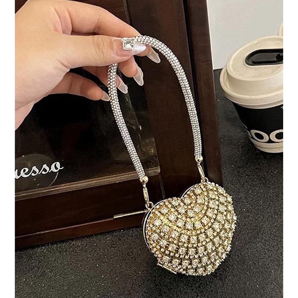 Elegantly Small Rhinestone Heart Clutch for Women - Perfect Evening Bag - Picture 2 of 8